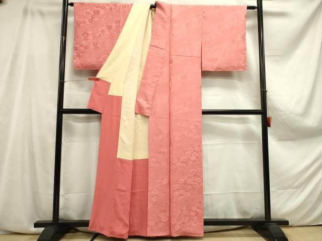 平和屋着物□上質な色無地 流水菊地紋 甚三紅色 正絹 逸品 DAAZ2727op