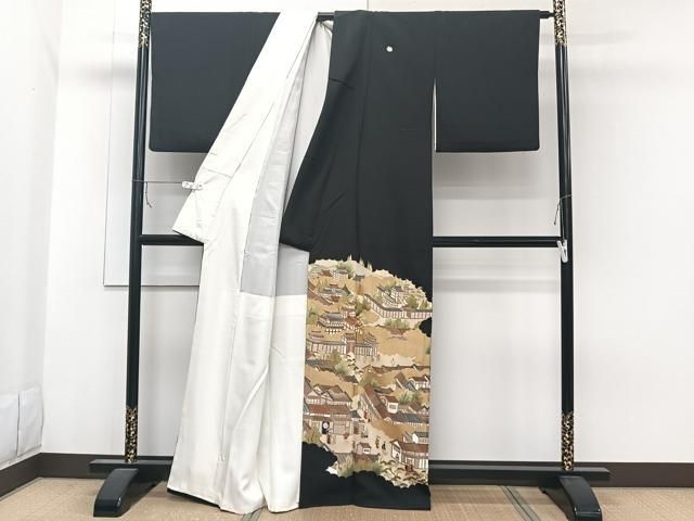 平和屋着物□松尾光琳 黒留袖 駒刺繍 人物風景文 金彩 正絹 逸品