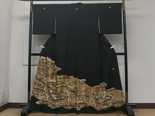 平和屋着物□松尾光琳 黒留袖 駒刺繍 人物風景文 金彩 正絹 逸品