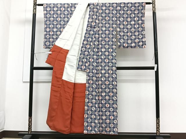 平和屋着物□上質な小紋 型染め 花丸文 鬼しぼ縮緬 正絹 逸品