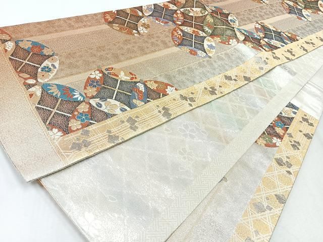 平和屋着物◎佐賀錦 六通柄袋帯 七宝繋花蝶文 金銀糸 正絹 逸品