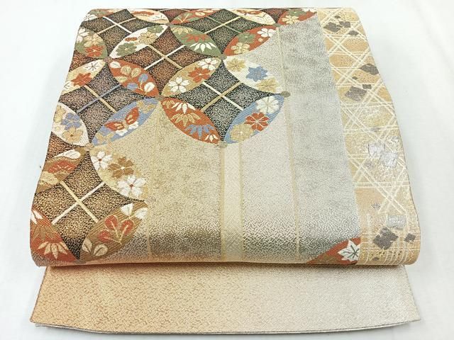 平和屋着物◎佐賀錦 六通柄袋帯 七宝繋花蝶文 金銀糸 正絹 逸品