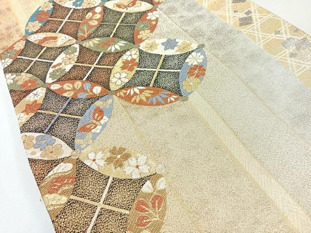 平和屋着物◎佐賀錦 六通柄袋帯 七宝繋花蝶文 金銀糸 正絹 逸品