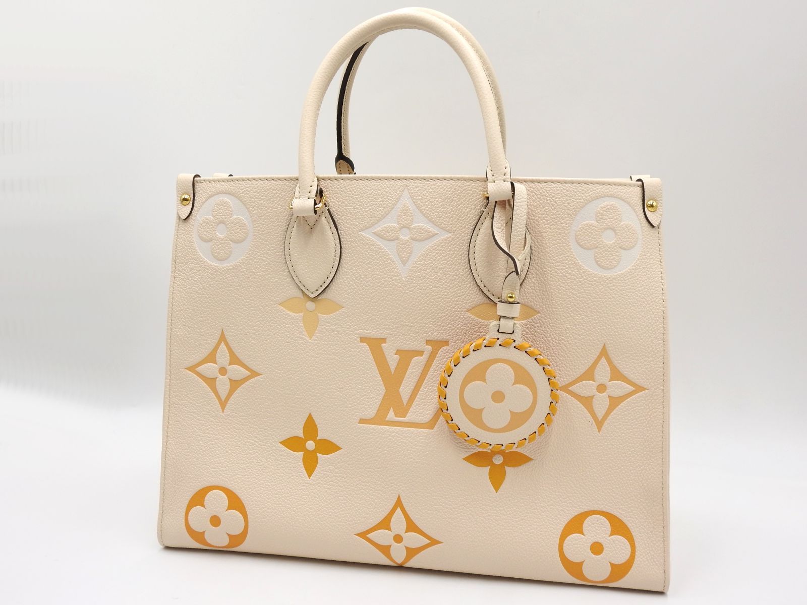 ルイヴィトン モノグラム アンプラント ジャイアント オンザゴーMM 2 way ショルダーバッグ トートバッグ クレームサフラン ベージュ M 45717