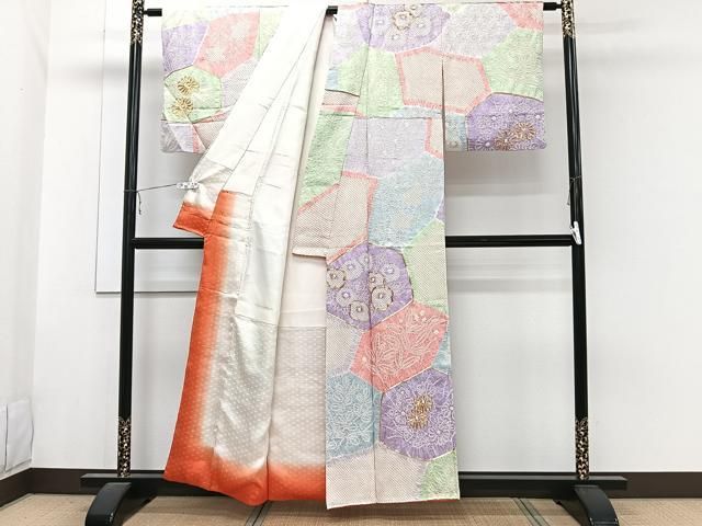 平和屋着物□訪問着 駒刺繍 絞り 切嵌吉祥花文 正絹 逸品 CABA5476xi