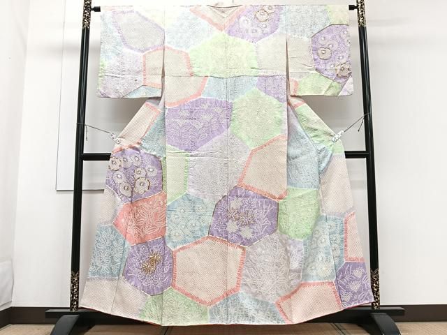 平和屋着物□訪問着 駒刺繍 絞り 切嵌吉祥花文 正絹 逸品 CABA5476xi