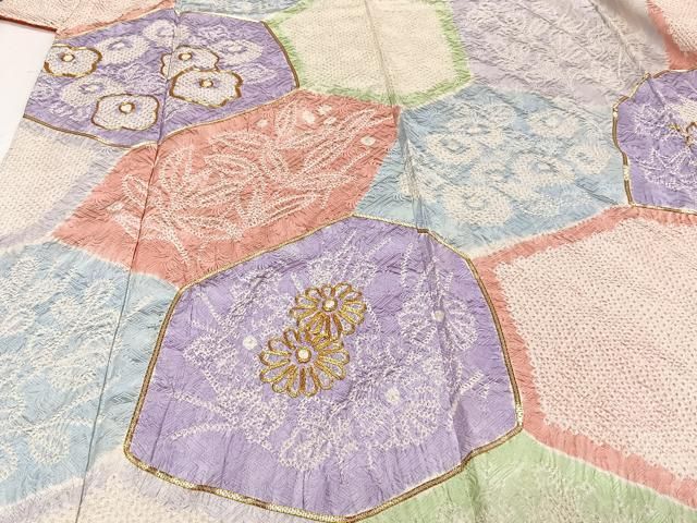 平和屋着物□訪問着 駒刺繍 絞り 切嵌吉祥花文 正絹 逸品 CABA5476xi