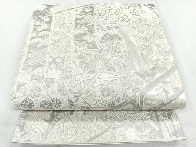 平和屋着物◎六通柄袋帯 人物孔雀花文 銀糸 正絹 逸品 CAAZ7540nb