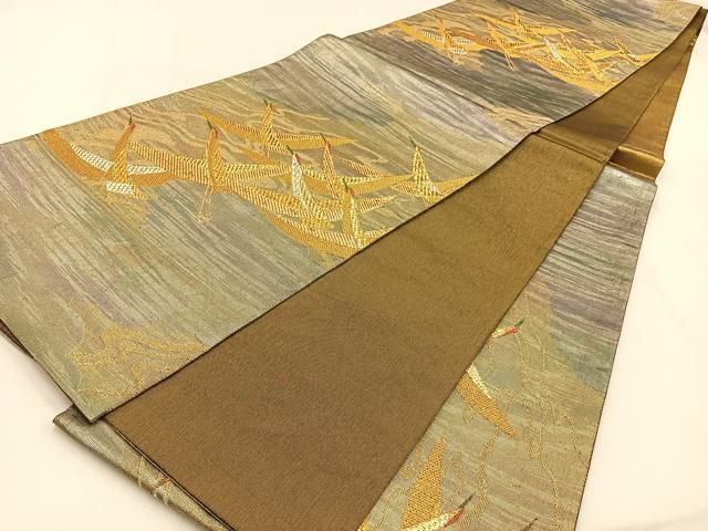 平和屋着物◎六通柄袋帯 絢錦 飛鶴花文 金銀糸 正絹 逸品 BAAW0036hj