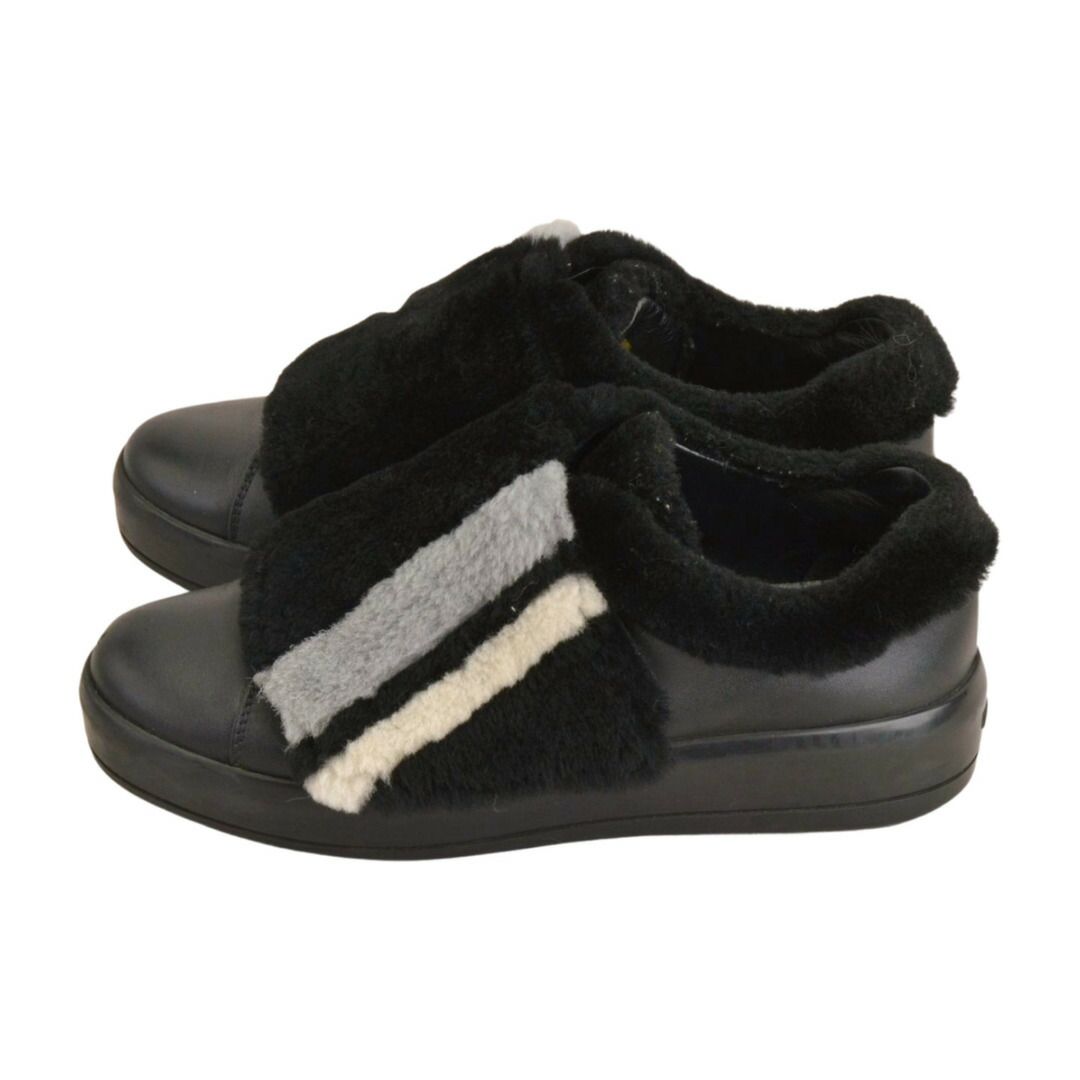 プラダ PRADA スニーカー 1E778H ブラック シープスキン レザー ライン 