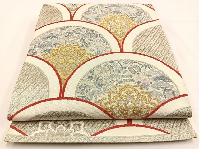 平和屋着物◎六通柄袋帯 唐織 松竹梅 宝尽くし青海波 九百錦 プラチナ