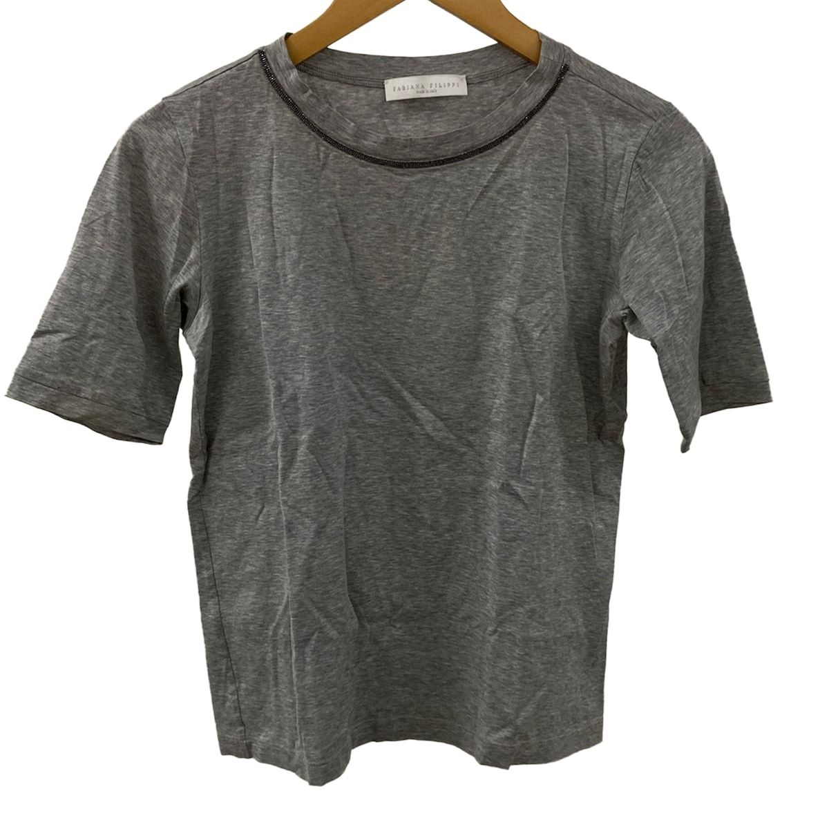 FABIANA FILIPPI ファビアーナフィリッピ 半袖カットソー サイズ36 XXXS レディース - グレー×シルバー クルーネック ビーズ