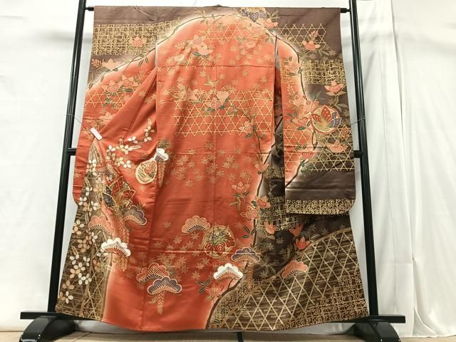 平和屋着物□豪華振袖 駒刺繍 花蝶丸文 暈し染め 金彩 鈴乃屋扱い 正絹