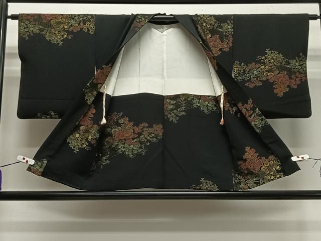 平和屋着物 羽織 寿光織 舞花文 黒地 金糸 正絹 逸品 AAAN0484bw