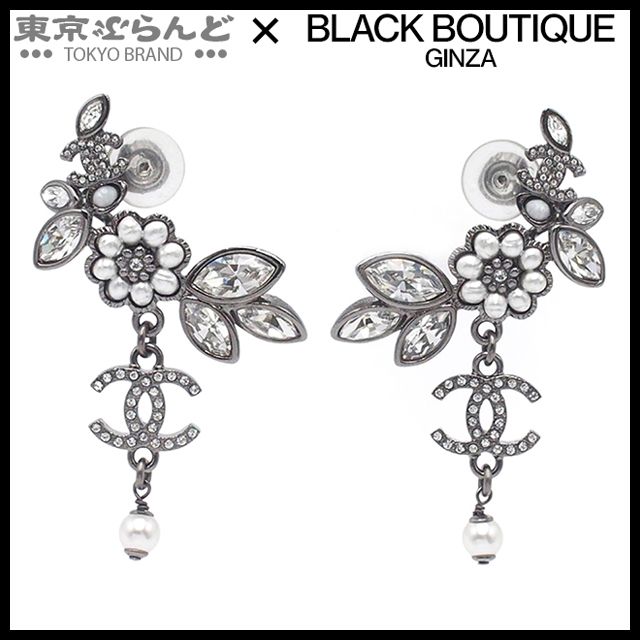 シャネル CHANEL ピアス ガンメタリック メタル コスチュームパール