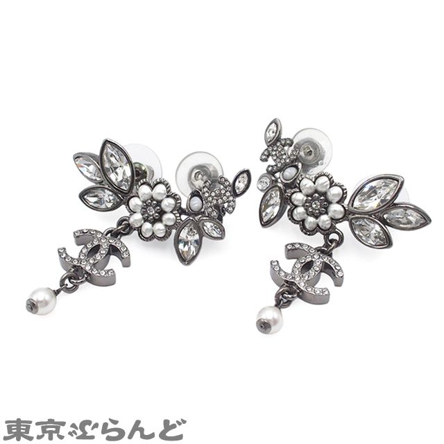 シャネル CHANEL ピアス ガンメタリック メタル コスチュームパール