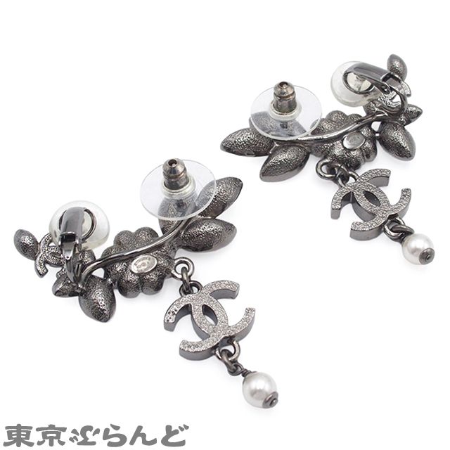 シャネル CHANEL ピアス ガンメタリック メタル コスチュームパール