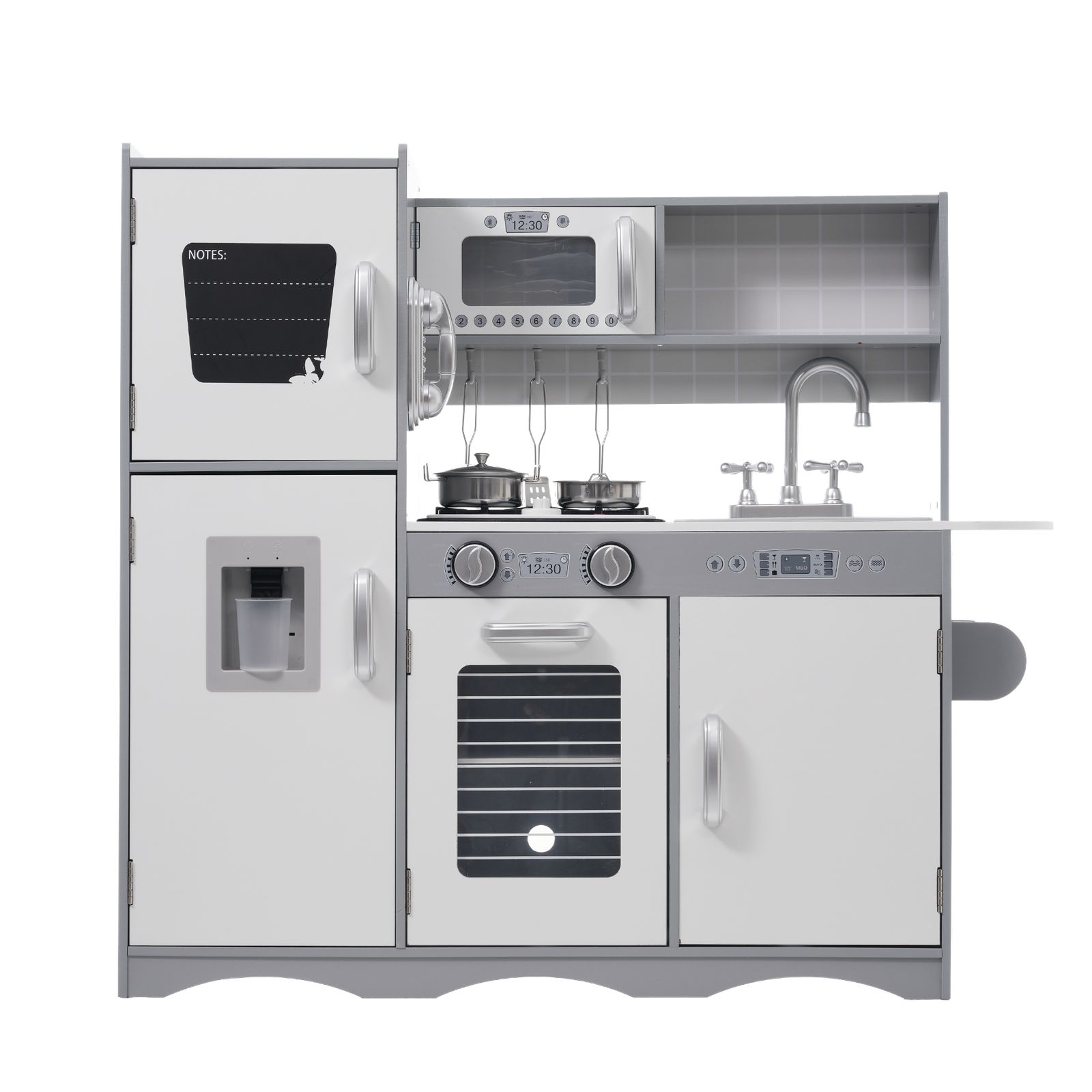 数量 おままごと 冷蔵庫 キッチン 木製 ライト付き 音が鳴る 台所 ウォーターサーバー 電話 食洗機 調理器具付き 調味料 知育玩具 コンロ 電子レンジ 家事 おもちゃ キッズ ベビー プレゼント ホワイト グレー