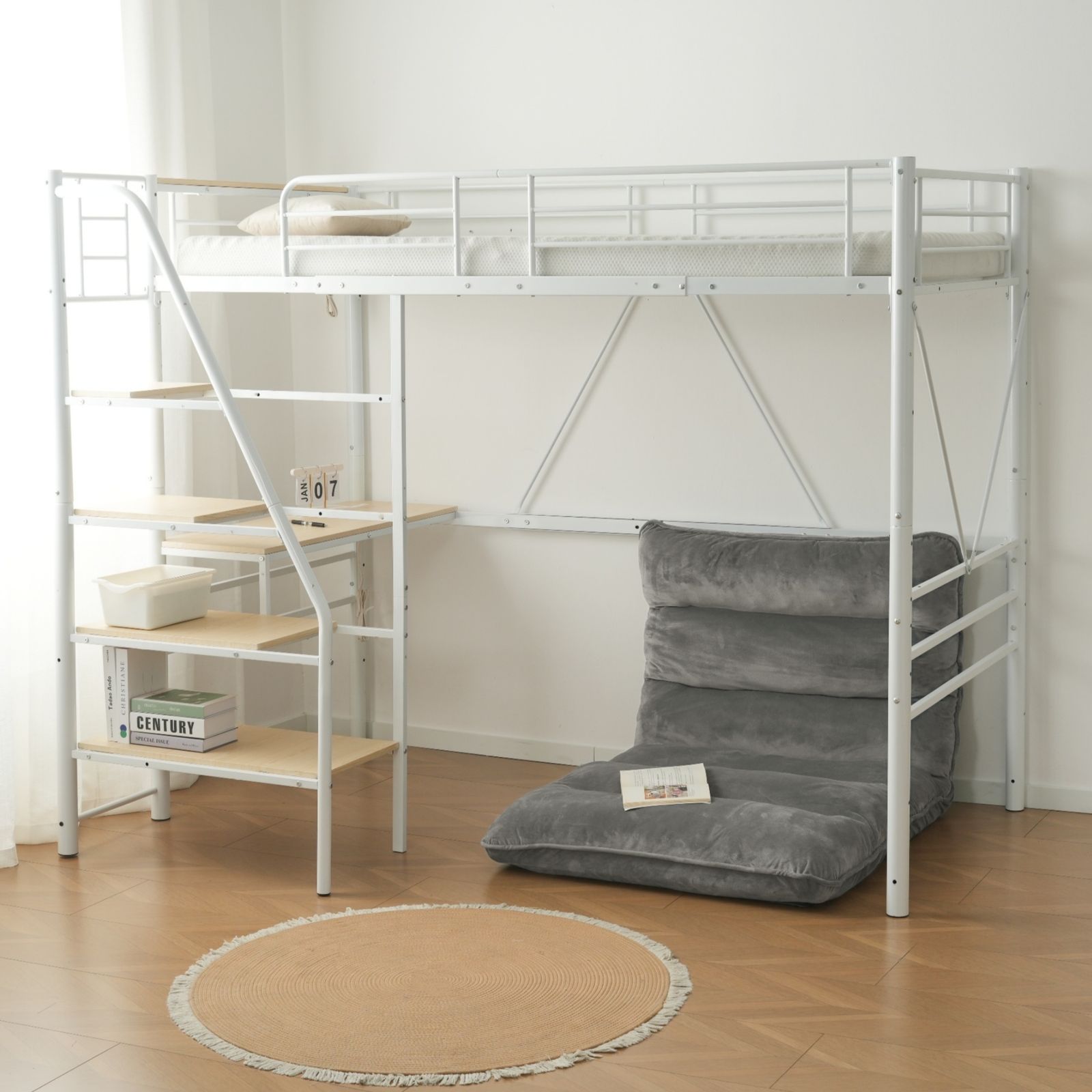 数量限定セール」 S ロフトベッド 階段付き デスク付き S パイプベッド