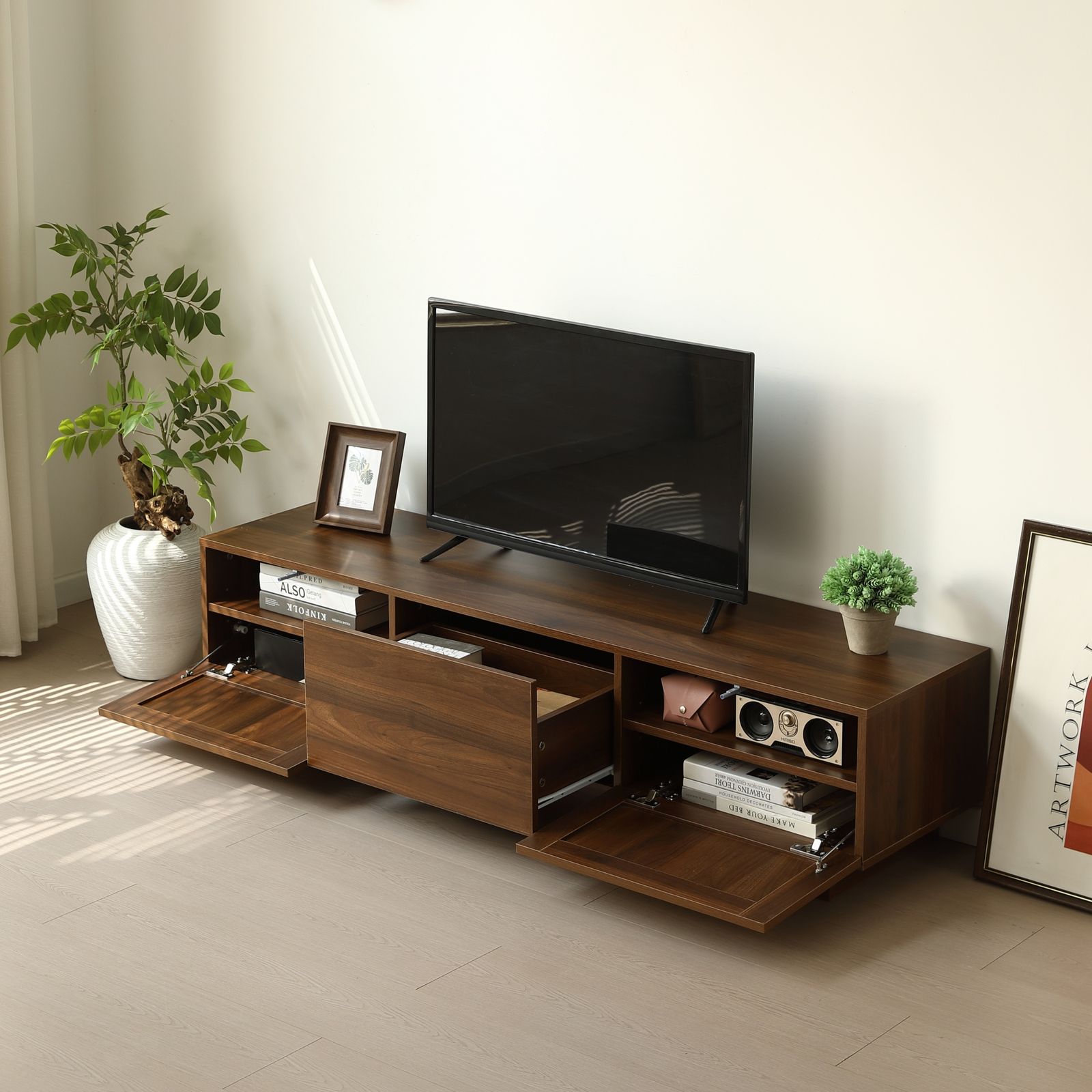 テレビボード 幅150cm ナチュラル ラタン調扉 大容量収納 異素材 