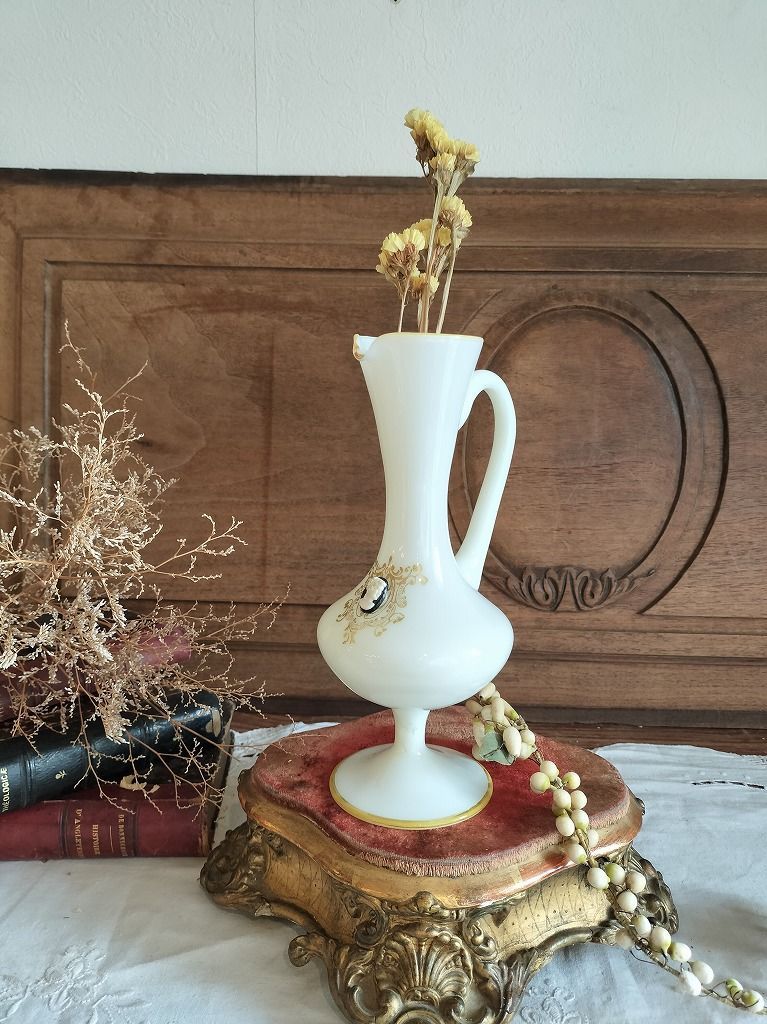 フランス アンティーク 白い ピッチャー オパール オパリン グラス