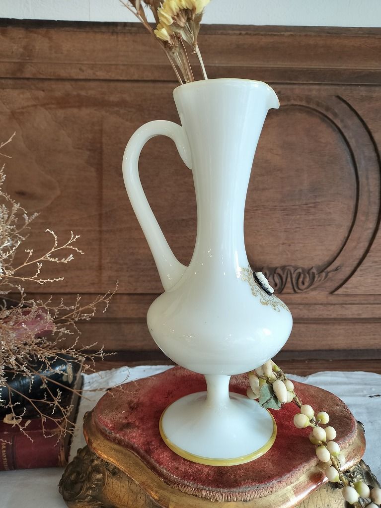 フランス アンティーク 白い ピッチャー オパール オパリン グラス