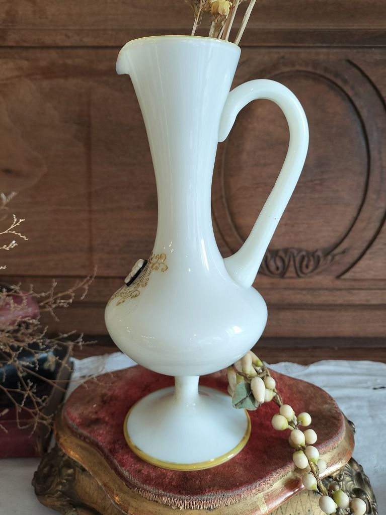 フランス アンティーク 白い ピッチャー オパール オパリン グラス