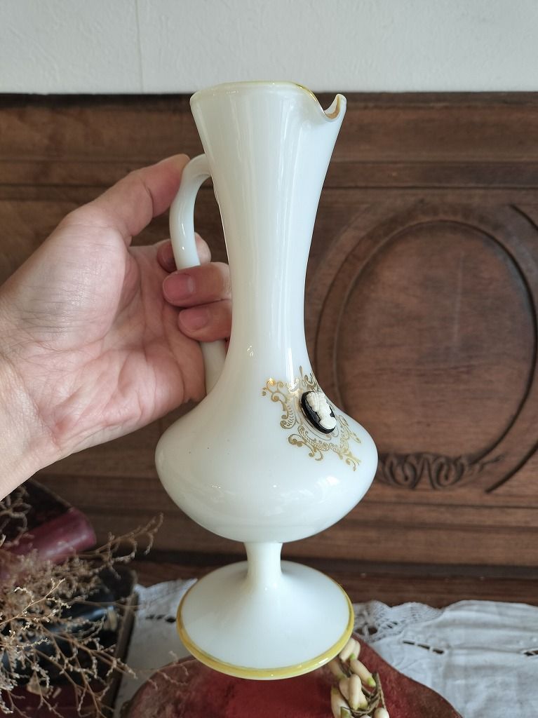 フランス アンティーク 白い ピッチャー オパール オパリン グラス