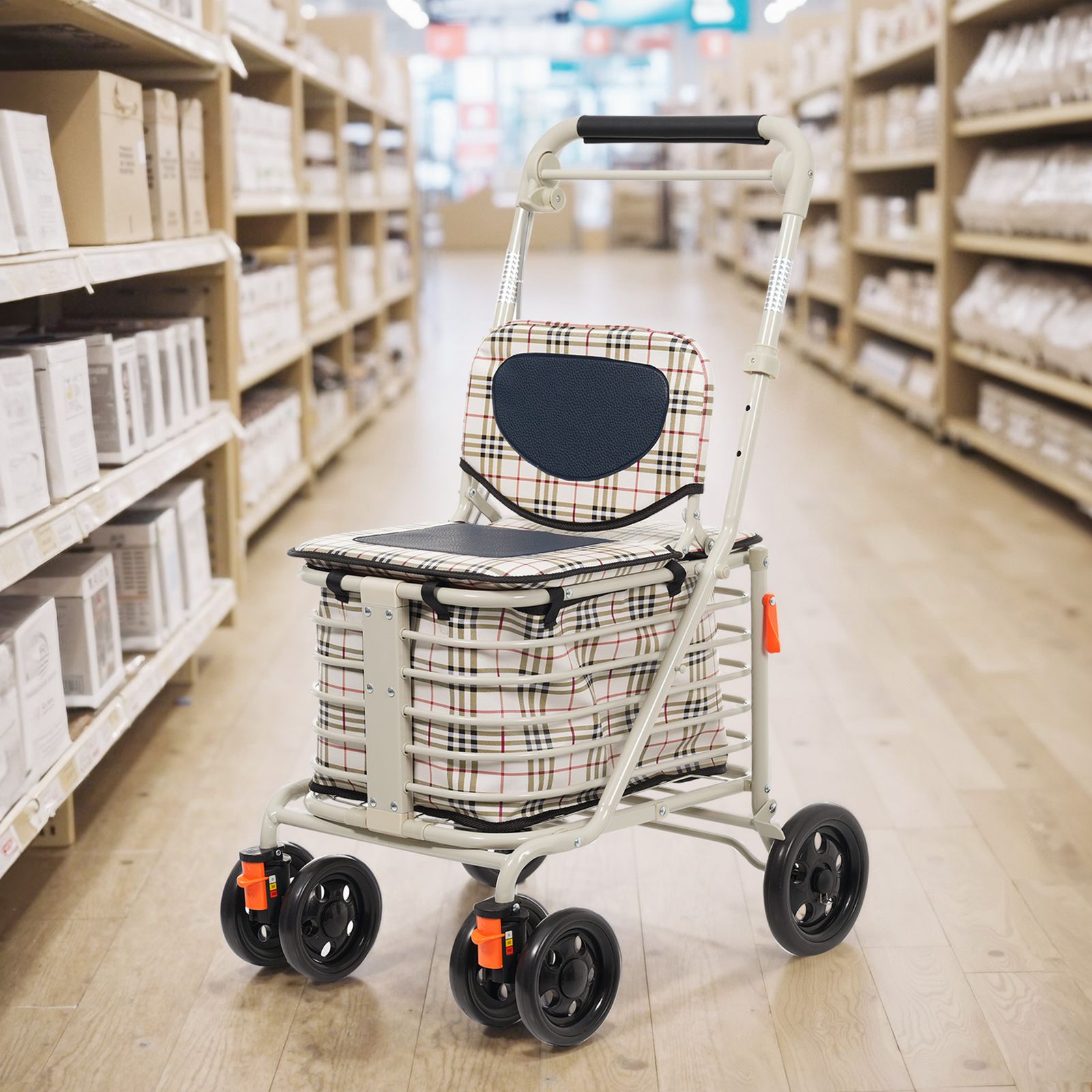 歩行器 シルバーカー 3wayキャスター 高さ調整 折りたたみ 座面付き 四