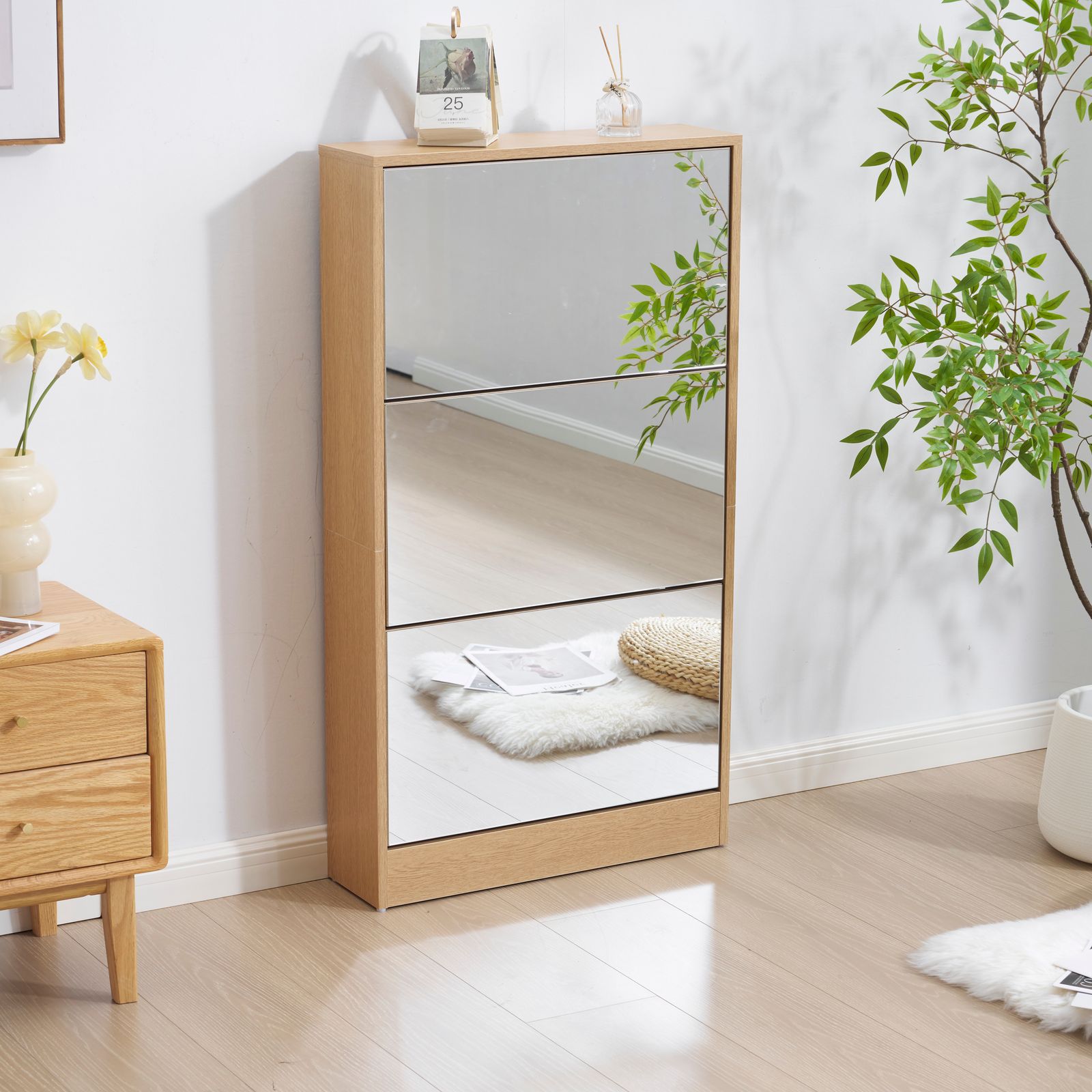 数量限定セール」 【鏡タイプ】下駄箱3段 シューズラック 玄関収納