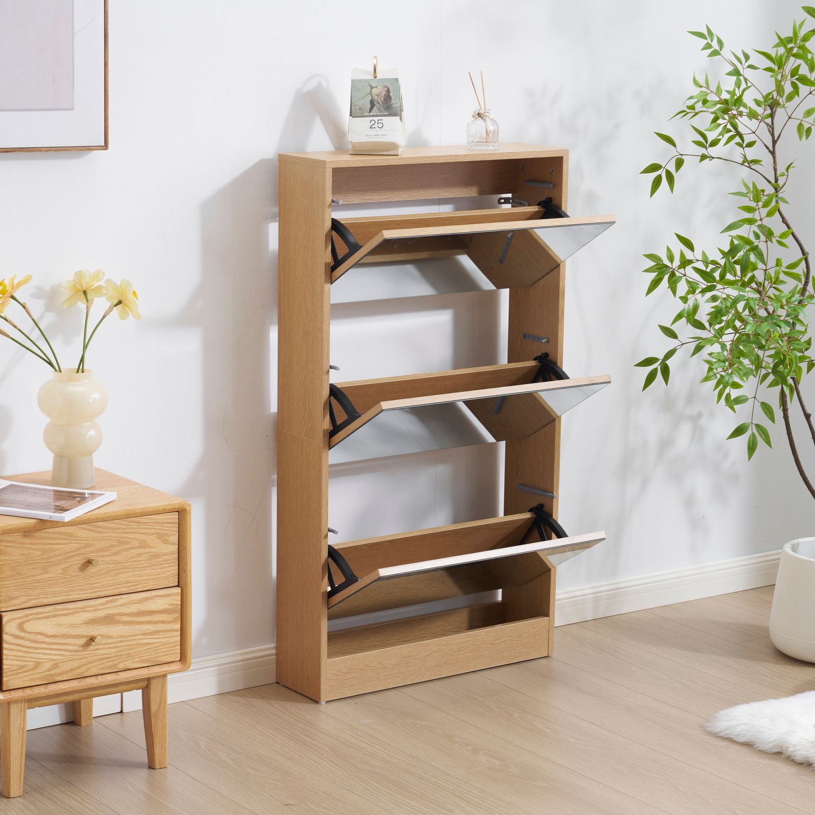 数量限定セール」 【鏡タイプ】下駄箱3段 シューズラック 玄関収納