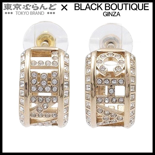 CHANEL ゴールドビーズフープピアス シャネル CHANEL フープ ピアス ゴールド メタル ラインストーン ロゴ