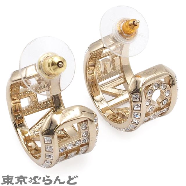 シャネル CHANEL フープ ピアス ゴールド メタル ラインストーン ロゴ