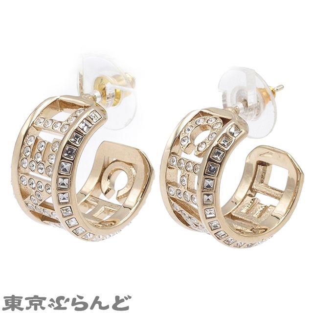 シャネル CHANEL フープ ピアス ゴールド メタル ラインストーン ロゴ