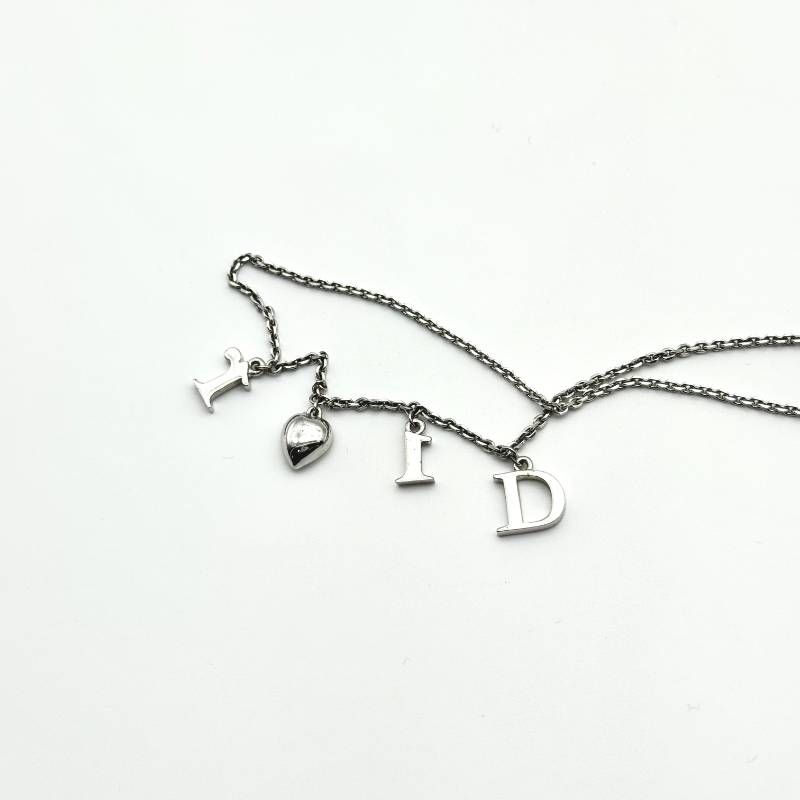 美品 Dior ロゴ ネックレス ハート ラインストーン シルバー