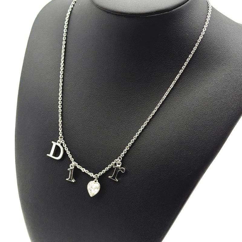 美品 Dior ロゴ ネックレス ハート ラインストーン シルバー