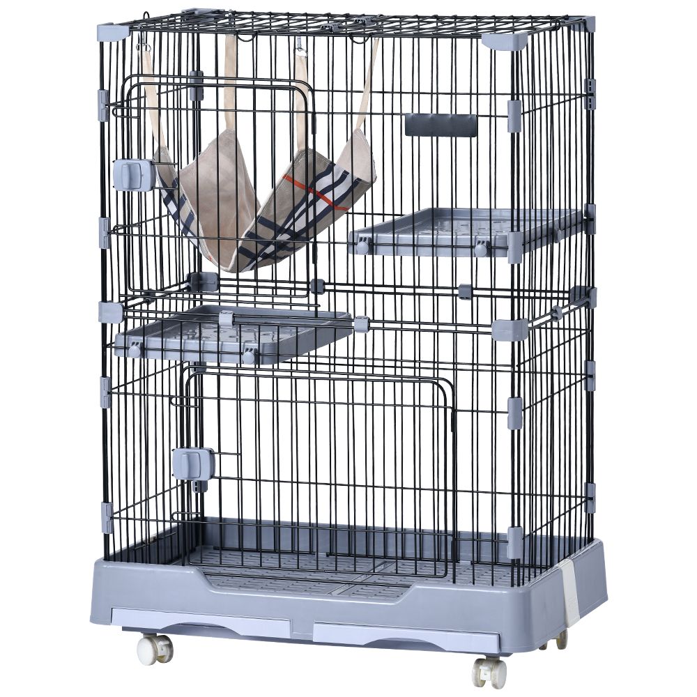 数量 猫 ケージ キャットケージ ペットケージ キャスター付 猫ゲージ 大型 多頭飼い ネコドア キャットハウス 1段2段 留守番 保護 脱走防止 おしゃれ 2段 グレー
