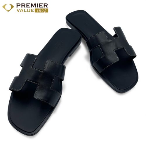 エルメス オラン サンダル 37 5 ノワール ボックスカーフ 24 cm