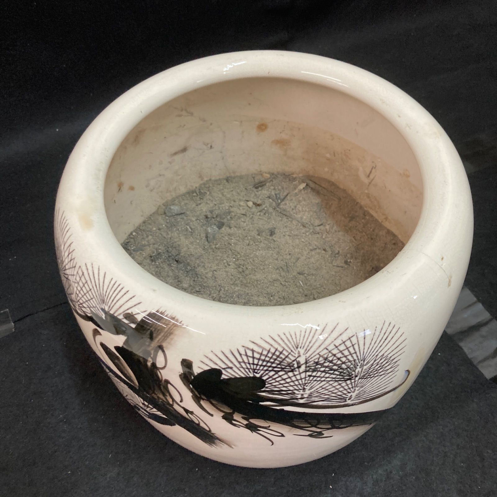 昭和レトロ 陶器火鉢 手あぶり 松の図 メダカ鉢 金魚鉢 スイレン鉢 灰