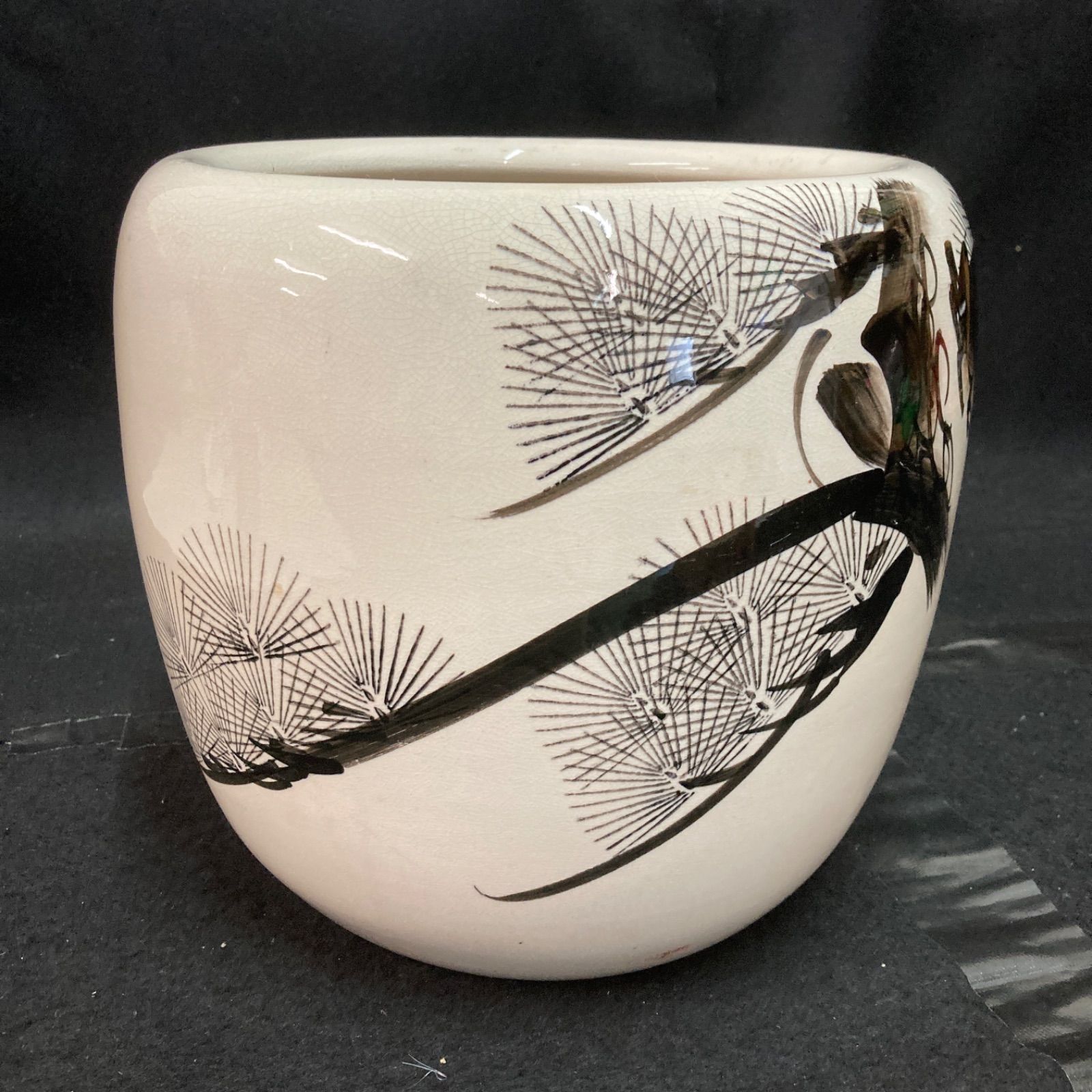 昭和レトロ 陶器火鉢 手あぶり 松の図 メダカ鉢 金魚鉢 スイレン鉢 灰