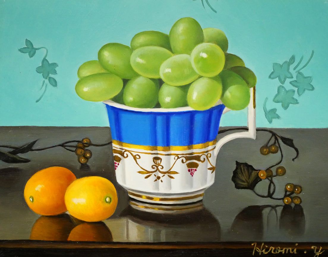 山口 ひろみ「ぶどうルイ」油絵・F0号 リアリズム人気画家 百貨店個展
