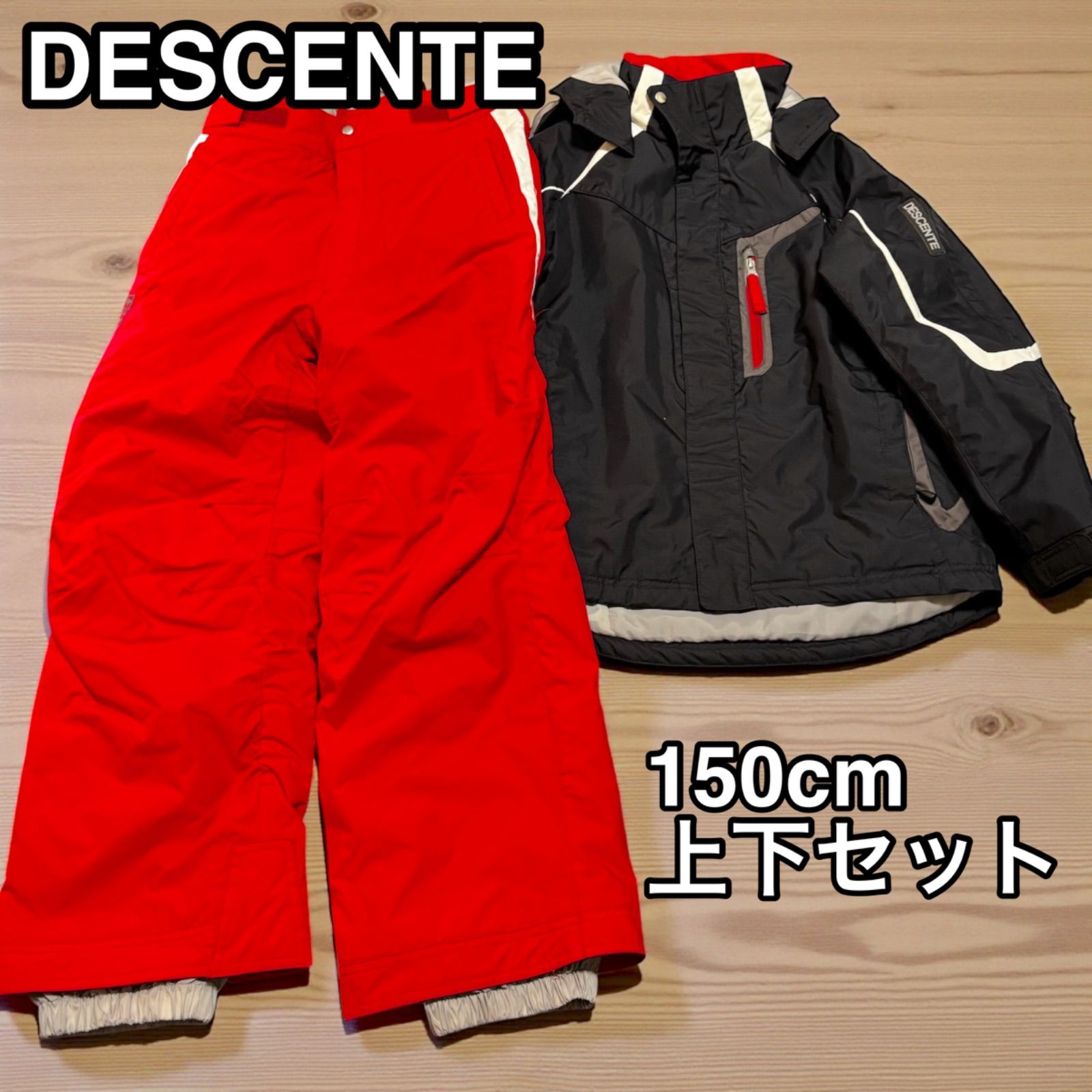 デサント スキーウェア 上下セット 150 cm キッズ ジュニア レッド ブラック 防寒 DJR 003 JT