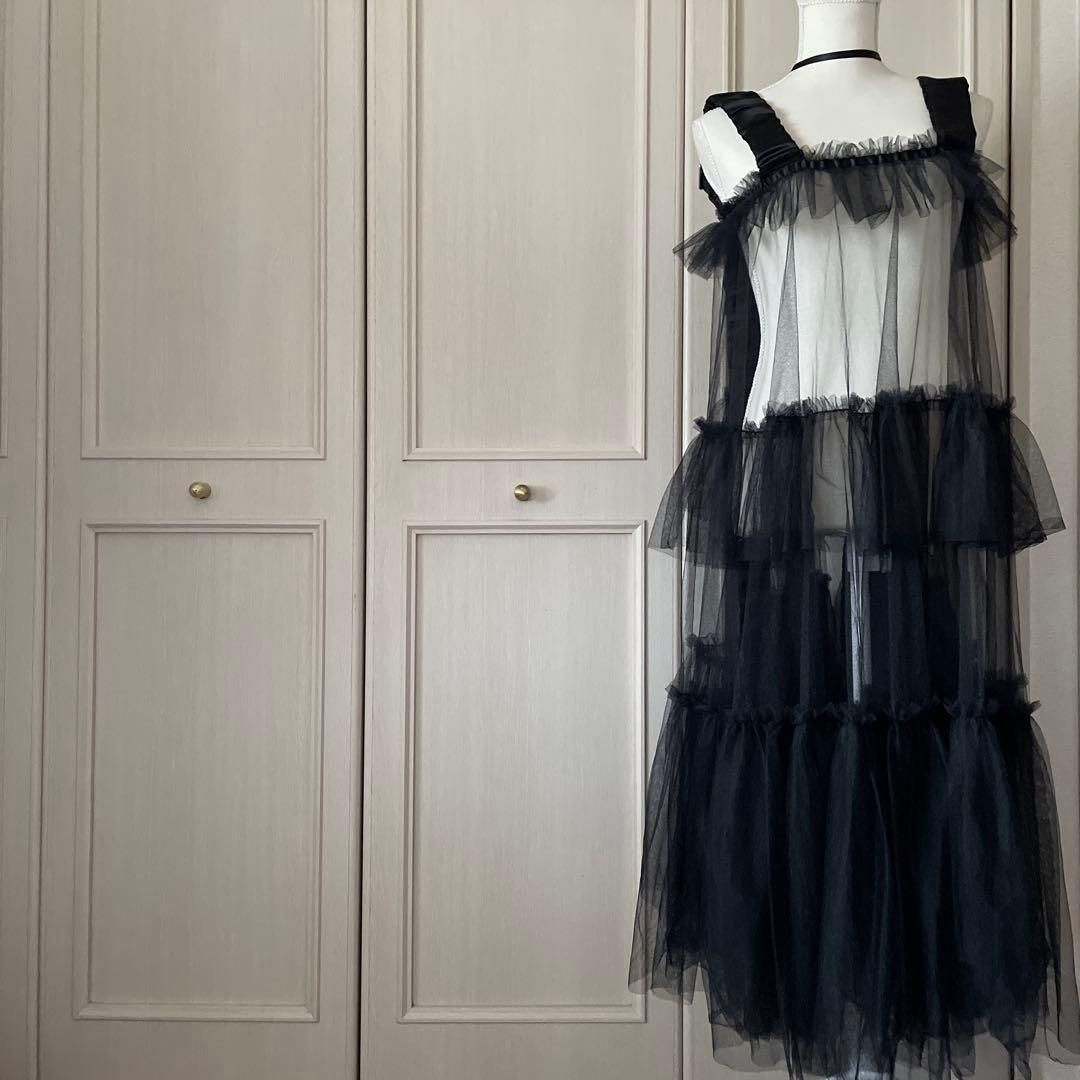 34 J 1 U LA BELLE ETUDE ラベルエチュード ロング ワンピース 黒 ブラック BLACK クロ くろ お呼ばれ デート オフィスカジュアル 食事会 チュール