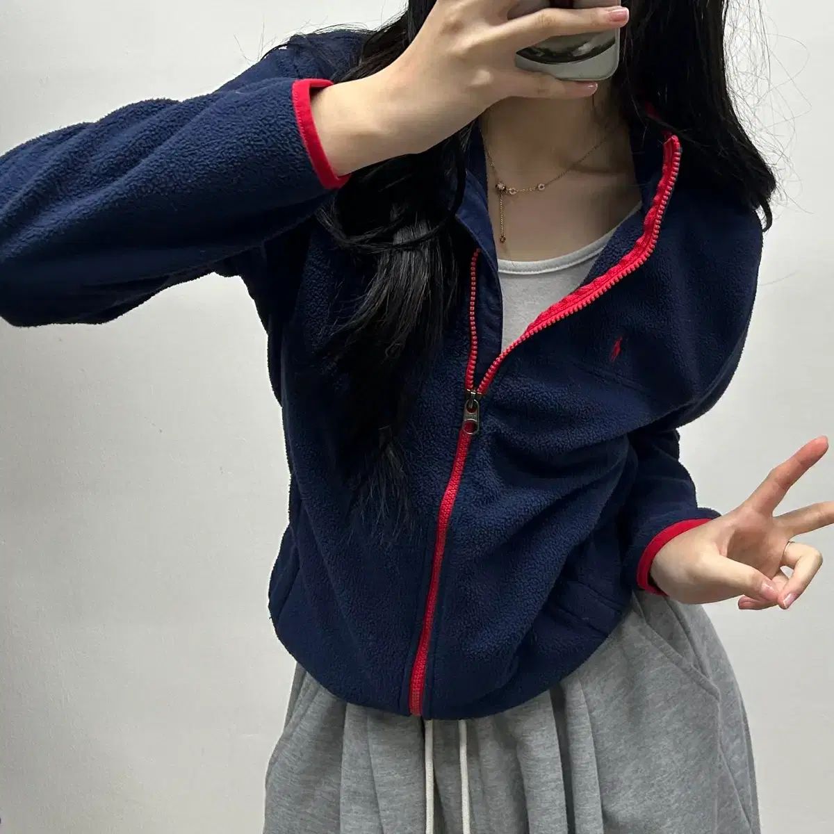 ポロ ラルフローレン ネイビー フリース ジャケット シェルパ ジャージ ジップアップ L