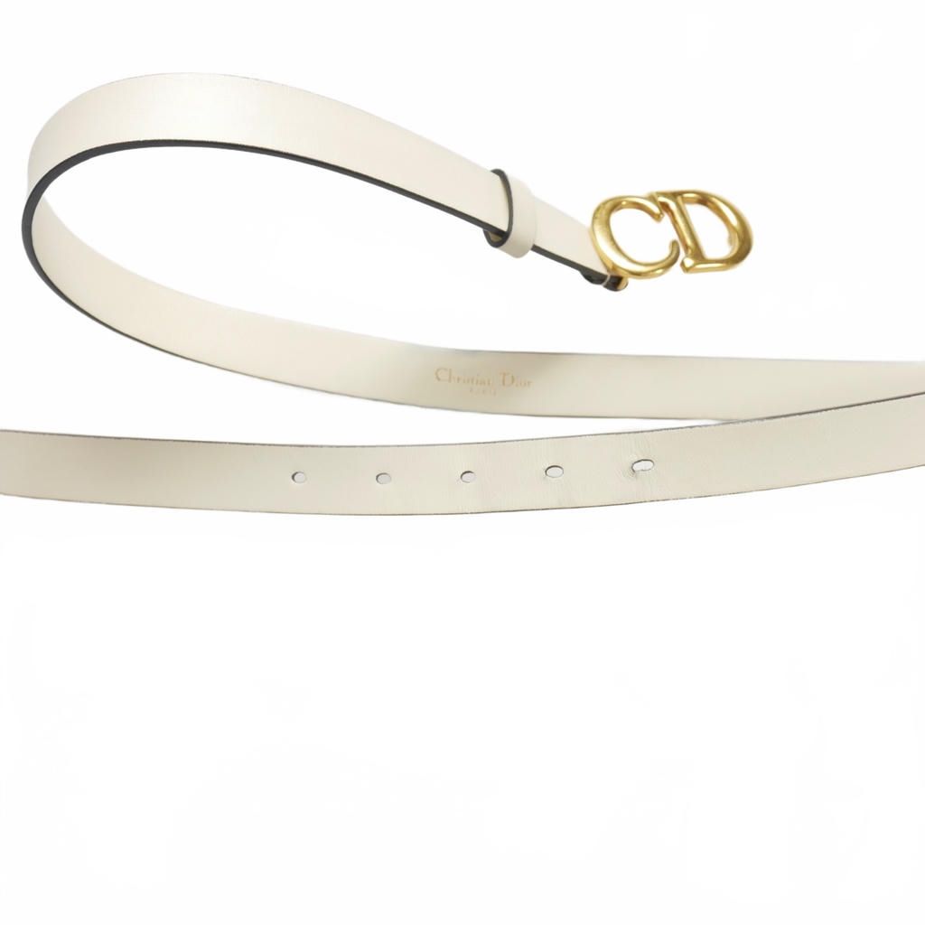 クリスチャンディオール Christian Dior CDロゴ レザーベルト ベルト 細身 ゴールドバックル 27 白 ホワイト 23 MA 0149