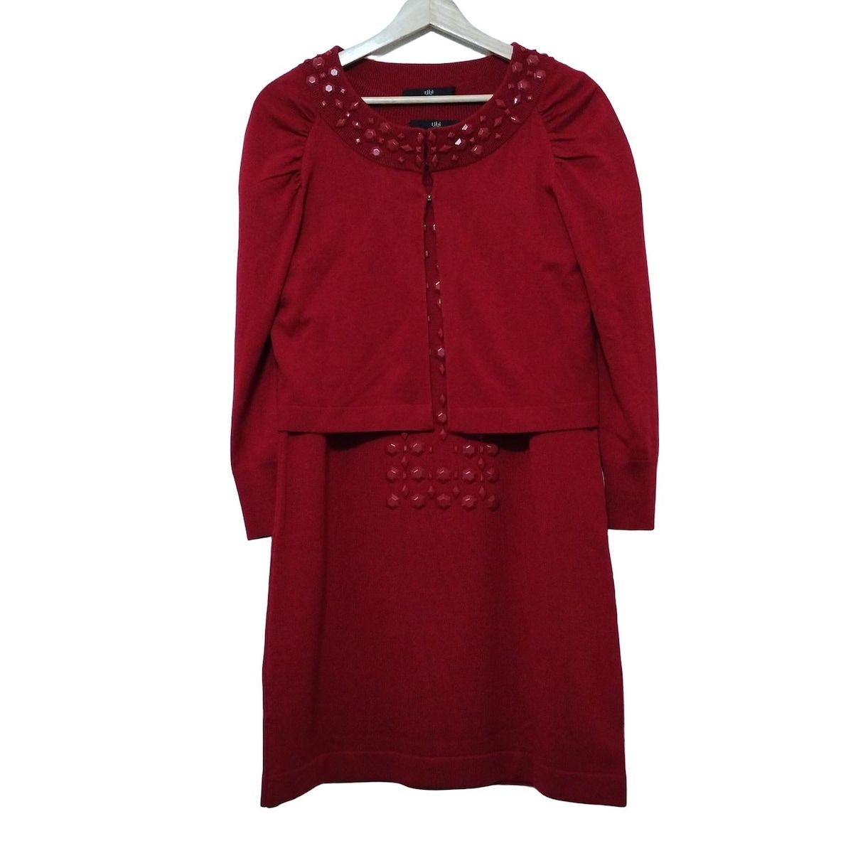 tibi ティビ ワンピースセットアップ レディース レッド ニット ビジュー