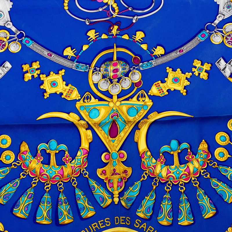 エルメス カレ90 PARURES DES SABLES 砂漠のアクセサリー ブルー