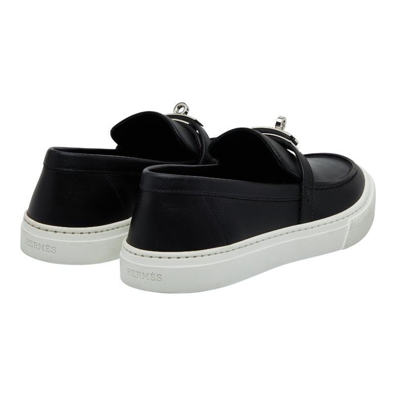 エルメス ゲーム スニーカー スリッポン サイズ 37.5 ブラック ホワイト レザー レディース HERMES 244-44624