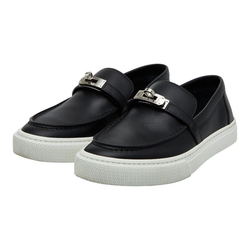 エルメス ゲーム スニーカー スリッポン サイズ 37.5 ブラック ホワイト レザー レディース HERMES 244-44624