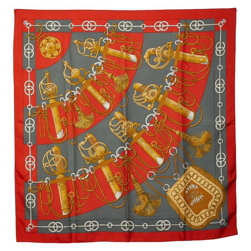 エルメス カレ90 Cliquetis クリケティス レッド グレー ゴールド